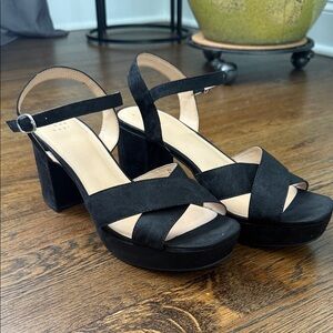 a new day Black Suede Block Heel Sandals
